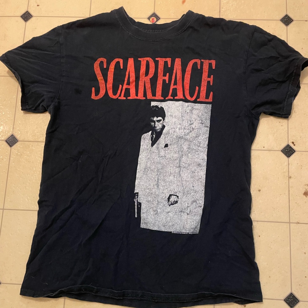 Scarface Black Graphic Tee - Red & White Print